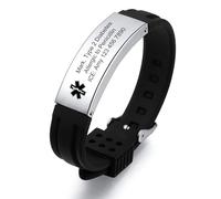 INBLUE Personalizada Médico Alerta Pulseras para Hombres Personalizada ID Pulseras Emergencia ID Ajustable Silicona Pulseras con Texto Grabado ID Pulseras para Ancianos - B1
