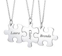 INBLUE Personalizada Nombre Puzzle Pieza Collar para Mujer Puzzle Collar para Hermanas Mejor Amigo Acero inoxidable Puzzle Colgante Collar Sets Joyería Regalo para Pareja Amistad 02 - Plata & 3 Piezas