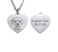 INBLUE Personalizada Pet Retrato Collar para Mujeres de Acero Inoxidable Ronda/Corazón Disco Grabado con Nombre Foto Mascotas Recuerdo Regalos para Amantes de las Mascotas A2 - Plata