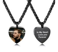 INBLUE Personalizado Corazón Urna Collar para Mujeres Grabado con Foto/Texto Relicario Porta Cenizas Ala de Ángel Cremación Recuerdo Colgante Joyería para Cenizas de Seres Queridos - A2