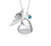 INBLUE Personalizado Corazón Urna Collares para Mujer Forever In My Heart Texto Grabado Acero Inoxidable Colgante Recuerdo Joyería para Cenizas de Seres Queridos - Texto & Piedra de Nacimiento
