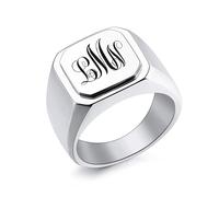 INBLUE Personalizado Grabado Nombre/Inicial Monograma Signet Anillo para Hombres con Tamaño Opcional 15-35 Anillos de Acero Inoxidable Letra Anillo de Moda Joyería para Aniversario Boda - A3