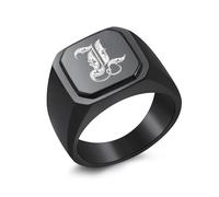 INBLUE Personalizado Grabado Nombre/Inicial Monograma Signet Anillo para Hombres con Tamaño Opcional 15-35 Anillos de Acero Inoxidable Letra Anillo de Moda Joyería para Aniversario Boda - B1