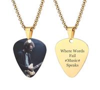 INBLUE Personalizado Guitar Pick Collar para Hombres Grabado con Texto/Foto Personalizar Acero Inoxidable Colgante Guitarra Roca Punk Genial Joyería Regalo para Amante de la Música A3 - Foto