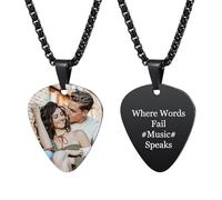 INBLUE Personalizado Guitar Pick Collar para Hombres Grabado con Texto/Foto Personalizar Acero Inoxidable Colgante Guitarra Roca Punk Genial Joyería Regalo para Amante de la Música A2 - Foto
