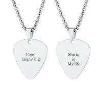 INBLUE Personalizado Guitar Pick Collar para Hombres Grabado con Texto/Foto Personalizar Acero Inoxidable Colgante Guitarra Roca Punk Genial Joyería Regalo para Amante de la Música A1 - Texto