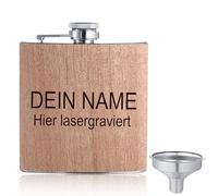 INBLUE Petaca Personalizada con Nombre Motivo Petaca de Acero Inoxidable con Aspecto de Madera Regalo Personalizado para Hombres Mujeres Padrinos de Boda Senderismo Bodas Despedidas de Soltero - A3