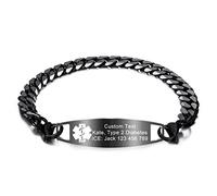 INBLUE Pulsera de Acero Inoxidable Alerta Médica Personalizada Identificación Nombre ID Etiqueta Médica para Hombres Mujeres Cadena de 8 Pulgadas