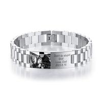 INBLUE Pulsera Personalizada para Papá Hombres - Grabado Nombres Texto Foto Hombres Pulsera de Enlace Regalo de Cumpleaños Aniversario Padre Esposo Abuelo Hijo Novio (A1: Plata)
