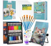 Inburit Juego de pinturas acrílicas, juego de pintura acrílica, juego de pintura con 18 pinturas acrílicas (22 ml cada una), lienzo y pincel, ideal para adultos, principiantes para lienzo, piedras