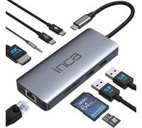 Inca 9 en 1 USB C Hub ITPC-10TX, 2 x USB 3.0 + Lector de Tarjetas SD/TF + LAN 1000 Mbit/s + Datos + Audio de 3,5 mm + HDMI 4K @60Hz + PD100W, USB C Docking Station para MacBook, DELL, Chromebook
