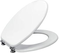 Inca Asiento de inodoro universal de madera MDF blanco con kit de montaje, bisagras y topes incluidos