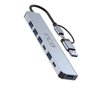 inca IUTP-7T Concentrador USB, adaptador multipuerto 7 en 2 con puertos USB 2.0 + USB 3.0, entrega de potencia de 100 W, tipo C con protección de corriente, concentrador tipo C, compatible con Windows