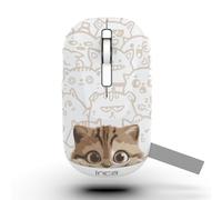 İnca Ratón inalámbrico con diseño de Gato, ratón inalámbrico IWM-242K, Tres Modos: Bluetooth 5.4 + Bluetooth 5.4 + 2.4G Wireless Optical Mouse, 800/1200/1600 dpi Ratón ergonómico silencioso para