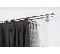 InCasa Barra Doble para Cortina, 20 mm. de diámetro, 280 cm. de Longitud, Modelo Elegance con tappo Chic en Acero cepilado - Completo
