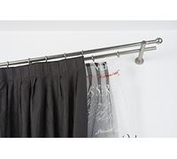 InCasa Barra Doble para Cortina, 20 mm. de diámetro, 280 cm. de Longitud, Modelo Elegance con tappo Chic en Acero cepilado - Completo