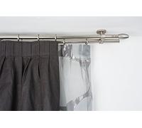 InCasa Barra Doble para Cortina, 20 mm. de diámetro, 300 cm. de Longitud, Modelo Elegance con tappo Chic en Acero cepilado - Completo