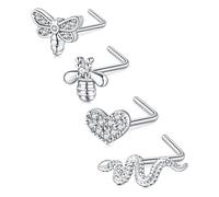 incaton 0.8mm Piercing en la Nariz CZ Libélula Abeja Corazón Serpiente 20G L Forma Piercing Nariz Anillo de Acero Inoxidable Nostril Piercing