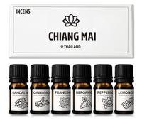INCENS Juego de Aceites Esenciales Serie Chiang Mai, Set de 6 Aceites 100% Puros - Canela, Sándalo, Incienso, Menta, Hierba de Limón, Bergamota 10ML Hacer Velas, Fragancias Frescas y Difusor