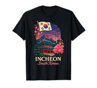 Incheon Corea del Sur Vintage Viaje Horizonte Cerezo Flor Camiseta