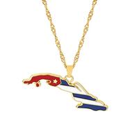 INCIDO Collar Colgante Cuba Mapa Bandera Colgantes Collares para Hombres Mujeres Oro Plata Color Cadena Mapa Colgante Gargantilla Hip Hop Rock Joyería Regalos San Valentín