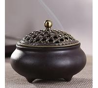 Incienso de cerámica vintage, quemador de incienso, soporte redondo, chino, porcelana, con tapa de metal y resistente al fuego, para el hogar, salón, sala de meditación, oficina