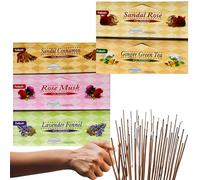 Incienso Natural en Aromas Duales Unicos: Sándalo Canela, Rosas Musk, Jengibre Té Verde, Sándalo Rosas, Lavanda Hinojo | Bolsa Anti-Humedad | Purificación y Aromaterapia - Tulasi Premium 100 Varillas
