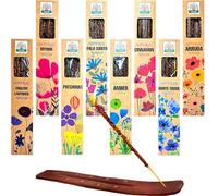 Incienso Natural, Incienso Orgánico sin Tóxicos, 5 Diferentes y aleatorios Que Puede Incluir: Salvia Blanca, Sándalo, Ámbar, Lavanda o Nag Champa (30Gramos) Hecho a Mano + Quemador. (Surtido)