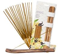 Incienso Natural Vainilla, 50 Varillas Premium Orgánico y Ecológicas, Inciensos Naturales Artesanales, Aromaterapia para Relajación, Meditación y Limpieza Energética, con Quemador Incluido.