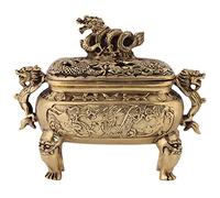 Incienso Quemador Bronce Antiguo Cobre Incienso Porta Incienso Dragón Chino Incienso Incensario Incensario Colector de ceniza con tapa para oficina en casa Hotel Casa de té Uso