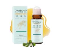 Incienso y aceite de ricino Roll-on con rodillo de cuarzo rosa, 50 ml de aceite de ricino prensado en frío, 100% puro aceite de ricino para piel más firme, aceite corporal ligero para rostro y cuerpo