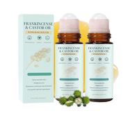 Incienso y aceite de ricino Roll-on con rodillo de cuarzo rosa, 50 ml de aceite de ricino prensado en frío, 100% puro aceite de ricino para piel más firme, aceite corporal ligero para rostro y cuerpo