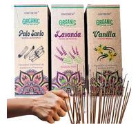 Inciensos Naturales ORGANICOS Omtirth. Espacios Zen, Yoga, Reiki, Pilates para MEDITACIÓN - Sin Quimicos Sin Tóxicos - De Larga Duración 50m - Origen India - Pack 120 (6x20) (Lavanda)