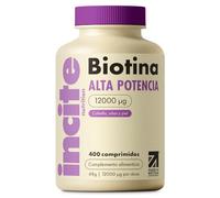 Incite Nutrition Biotina suplemento para el crecimiento del cabello 12,000mcg, Tabletas de 6mm (Suministro para todo un año) para Hombres y Mujeres, Hecho en el Reino Unido 400 unidades (paquete de 1)