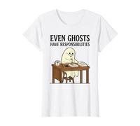 Incluso los Fantasmas Tienen responsabilidades Humorístico Trabajo Vida Trabajo Camiseta gráfica económica, Mujer, Blanco, XL
