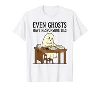 Incluso los Fantasmas Tienen responsabilidades Humorístico Trabajo Vida Trabajo Camiseta gráfica económica, Hombre, Blanco, M
