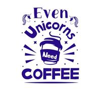 Incluso los unicornios necesitan café diseño de unicornio Calcomanías de pared de vinilo 49.4x65.1cm No daña la superficie de la pared Azul oscuro