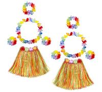 INCNMAD Disfraz Hawaiano 2 Falda Hawaiana Fiesta Hula Faldas de Hierba con Guirnalda Hawaiana Collar y Pulseras para Niñas Mujer Adultos para Playa Fiestas Temáticas Cumpleaños Carnaval Multicolor