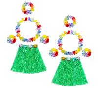 INCNMAD Disfraz Hawaiano 2 Falda Hawaiana Fiesta Hula Faldas de Hierba con Guirnalda Hawaiana Collar y Pulseras para Niñas Mujer Adultos para Playa Fiestas Temáticas Cumpleaños Carnaval Verde