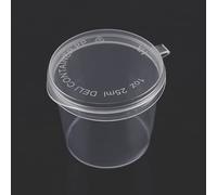 INCNMAD Envases de Plastico con Tapa, 100 Piezas 25ml Vasos para Salsas con Tapa, Tarros de Almacenamiento Transparente, Botes Pequeños de Plastico para Salsas, Sopas, Condimentos, Muestra y Pinturas