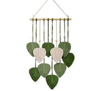 INCNMAD Tapiz de Pared Macramé Bohemio con Hojas Verdes y Cuentas de Madera - Decoración de Pared Hecho a Mano, Tapices de Pareds para Salón, Dormitorio o Habitación (40x68 cm)