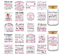 INCOK 20 hojas de papel adhesivo para manualidades con texto en inglés "Sisters Bestie UV DTF" para vasos de agua de 16 onzas, calcomanías adhesivas para taza de dulce amigo en mí, regalos creativos