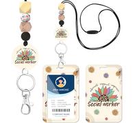 INCOK Cordón con tarjetero, para trabajador social, girasol, identificación, cordón con cuentas para recuerdo de graduación, día de gratitud, regalos pensados para educación, atención médica