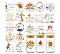 INCOK Frote en transferencias para manualidades - 20 hojas de versículo bíblico corona para vaso de 16 onzas, con citas cristianas "It is Well with My Soul Christian Quotes", calcomanías UV DTF