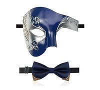 IncreDecor Máscara de mascarada para hombre, máscara de media cara fantasma de la ópera con pajarita, máscaras venecianas vintage para fiesta de disfraces de Halloween (azul)