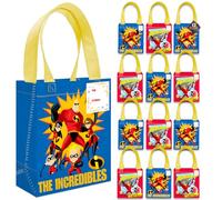Incredibles - Juego de 12 bolsas de regalo de Disney de 8 pulgadas para niños, reutilizables, a granel, suministros para fiestas de cumpleaños