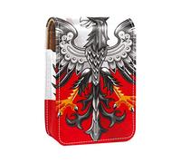 Increíble estuche portátil para pintalabios con bandera de pulido horizontal para viajes, mini caja de almacenamiento de lápiz labial con espejo para mujeres y mujeres, bolsa de cosméticos de cuero, Varios colores, 9.5x2x7 cm/3.7x0.8x2.7 in