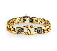 Increíble pulsera de eslabones de acero inoxidable para hombre %5 de oro real relleno de aceite negro de 9 pulgadas (con caja de regalo de la marca), Metal Chapado en oro Metal, Sin gemas.