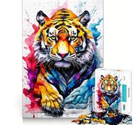 Increíble rompecabezas de 1000 piezas con diseño de tigre en acuarela,ideal para adolescentes Juego de entrenamiento cognitivo Diseño compacto y sin espacios Diversión garantizada para toda la familia