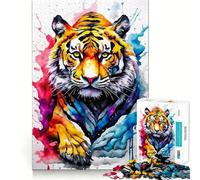 Increíble Rompecabezas de 1000 Piezas con diseño de Tigre en Acuarela para Adultos Piensa,Entrena y Juega Cierre Seguro,sin Piezas Sueltas aliviar el estrés (38x52cm)